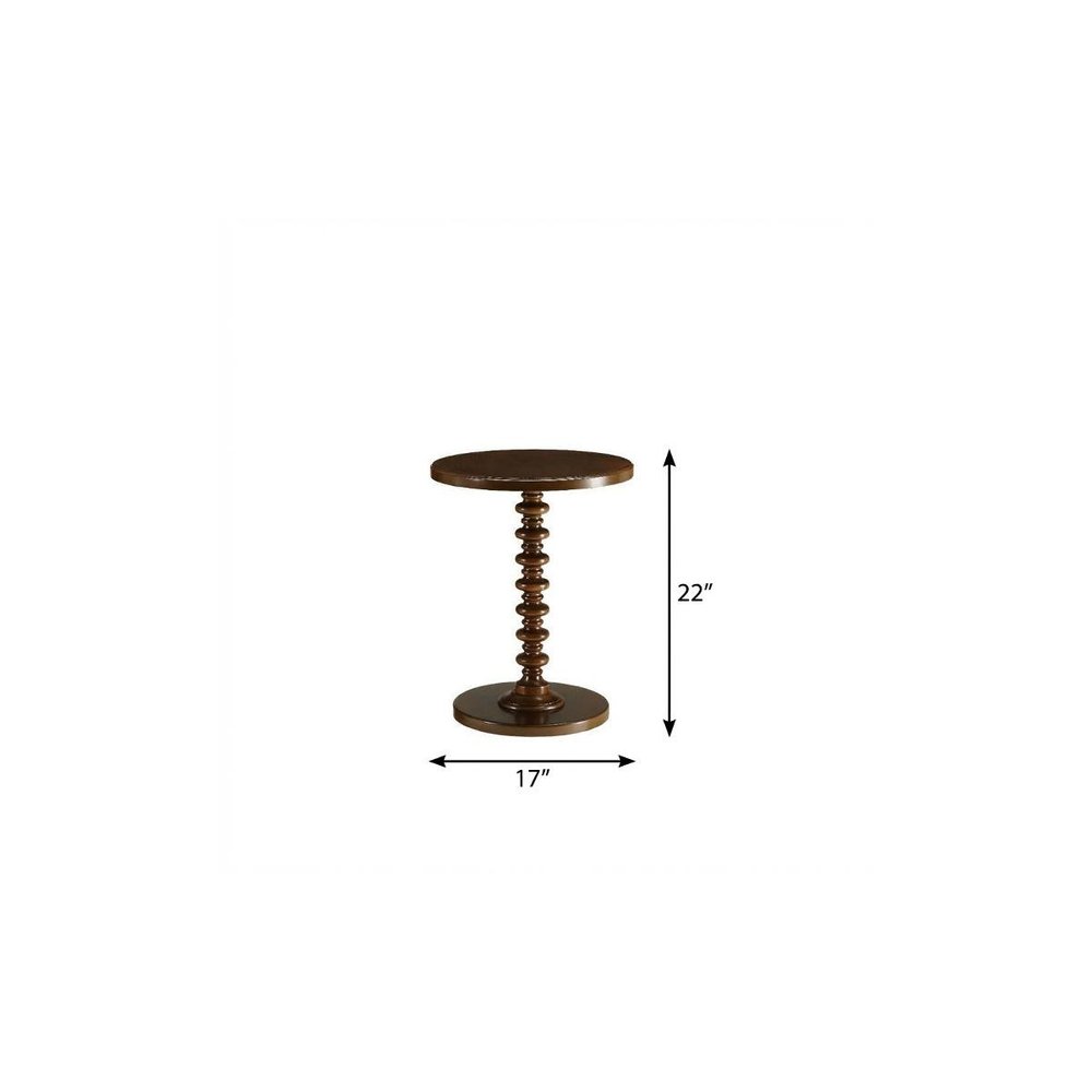 Brown Solid Wood Round Pedestal End Table - 22-inch