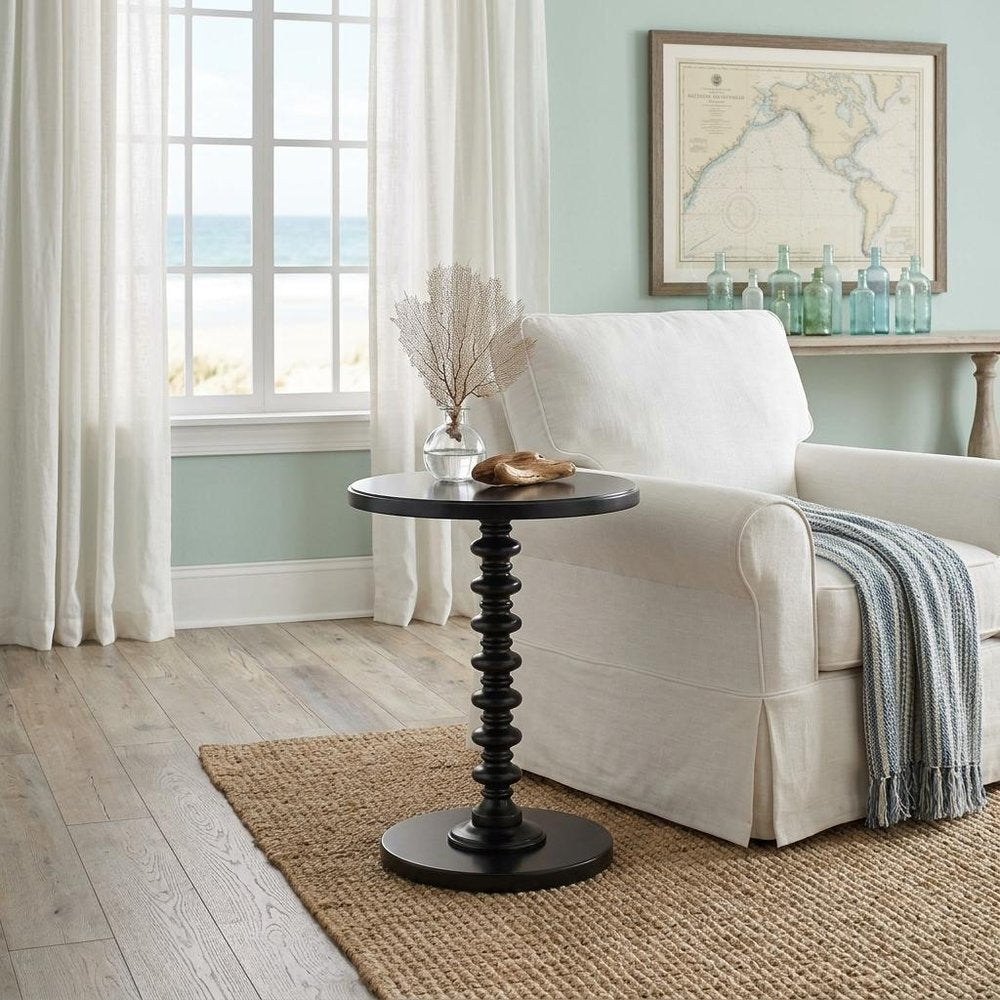 Brown Solid Wood Round Pedestal End Table - 22-inch