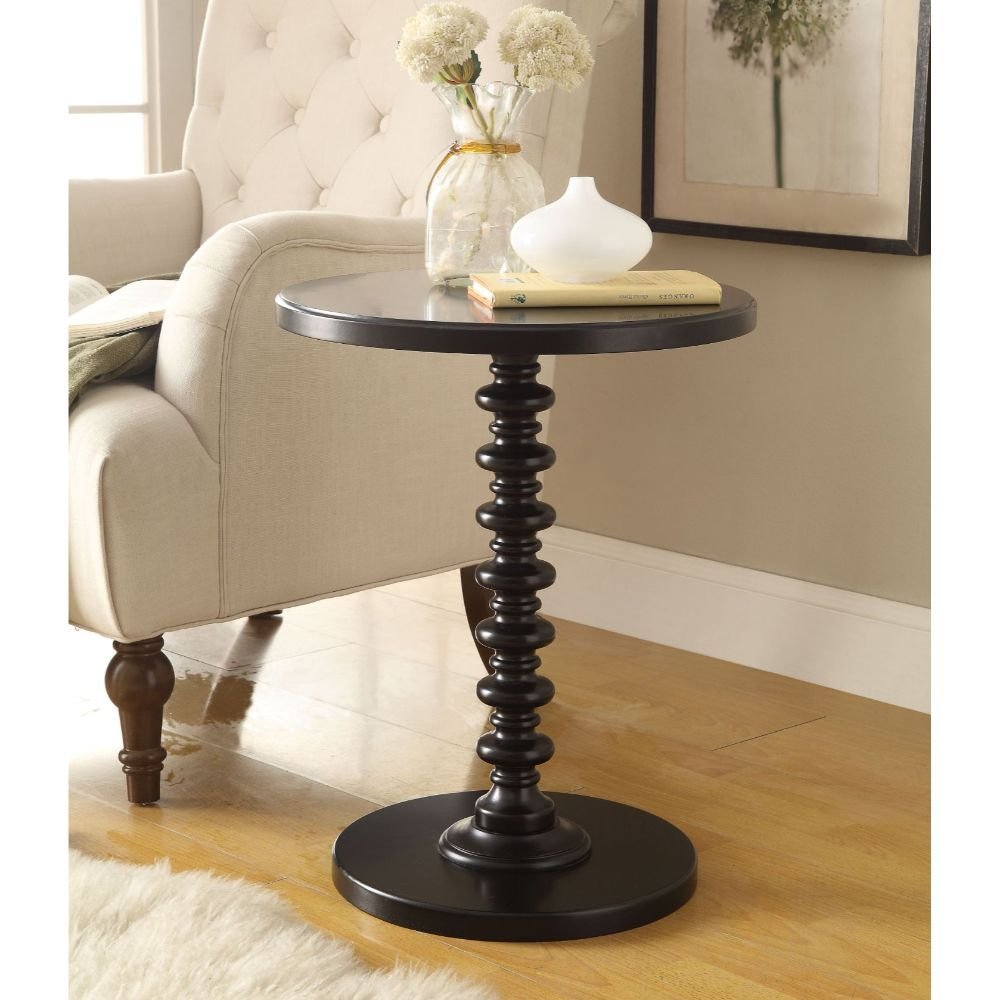 Brown Solid Wood Round Pedestal End Table - 22-inch