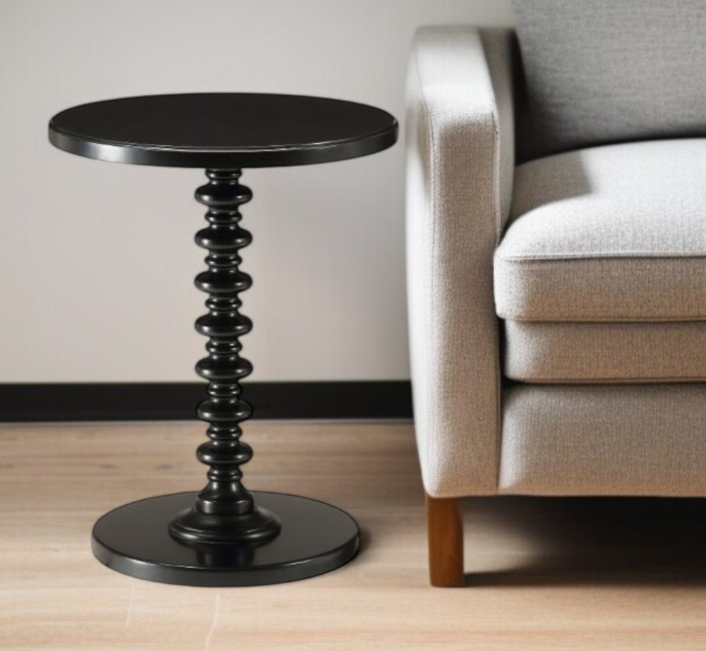 Brown Solid Wood Round Pedestal End Table - 22-inch