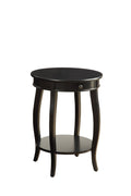 Black Wood Round End Table with Drawer and Shelf - 24-inch