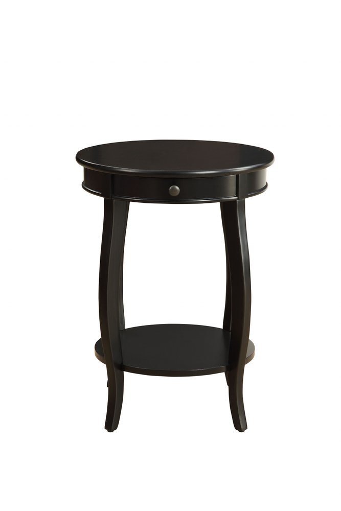 Black Wood Round End Table with Drawer and Shelf - 24-inch