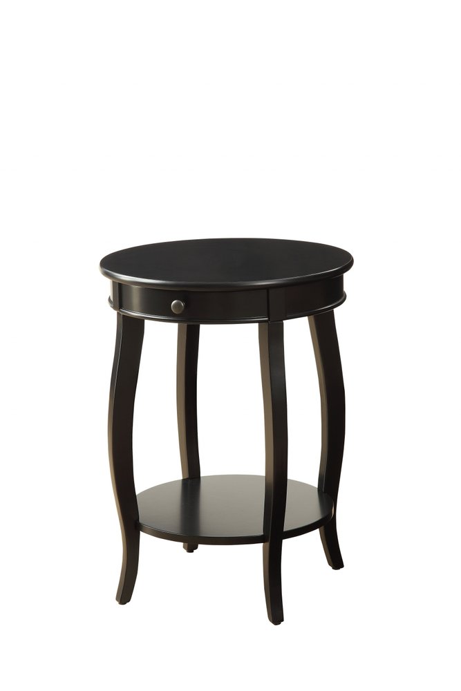 Black Wood Round End Table with Drawer and Shelf - 24-inch