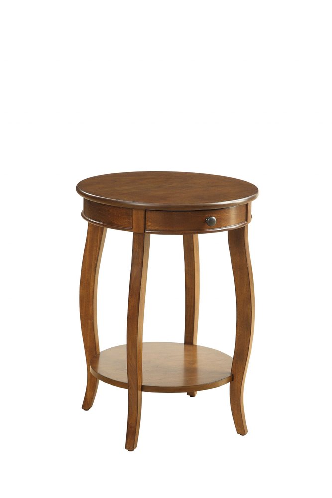 Black Wood Round End Table with Drawer and Shelf - 24-inch