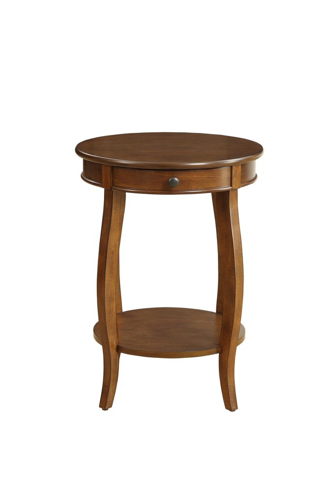 Black Wood Round End Table with Drawer and Shelf - 24-inch