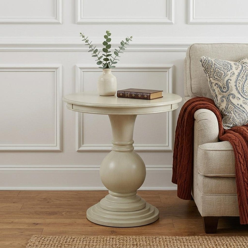 White Solid and Manufactured Wood Round End Table - 26-inch