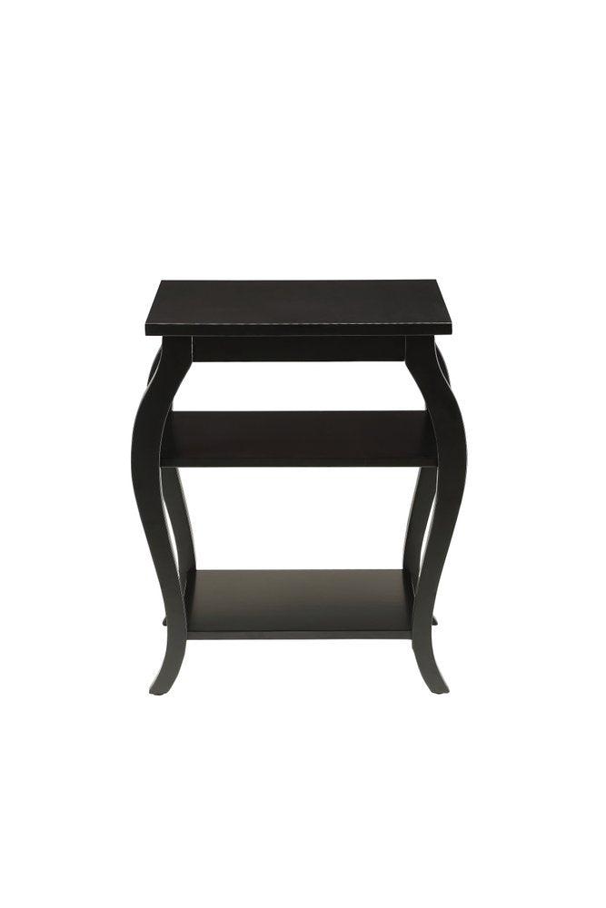 Black Wood Bow Leg End Table with Two Shelves - 23-inch
