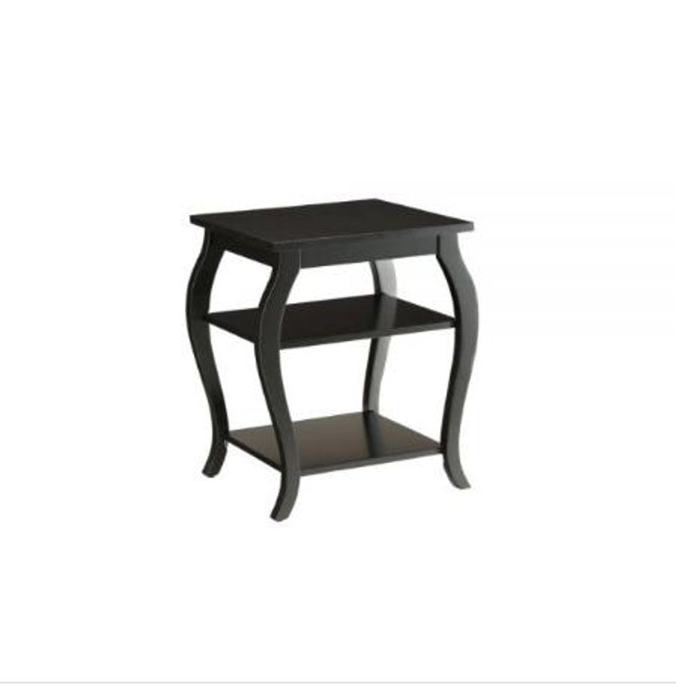 Black Wood Bow Leg End Table with Two Shelves - 23-inch