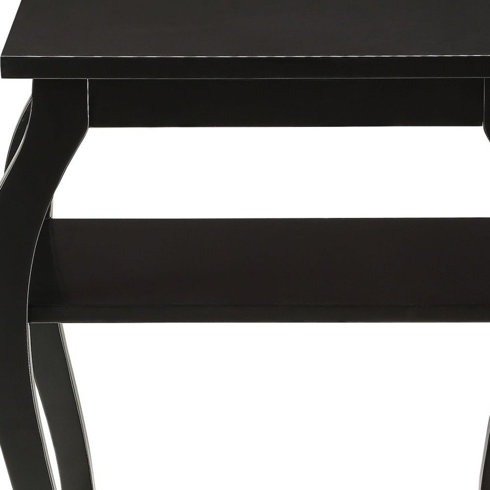 Black Wood Bow Leg End Table with Two Shelves - 23-inch