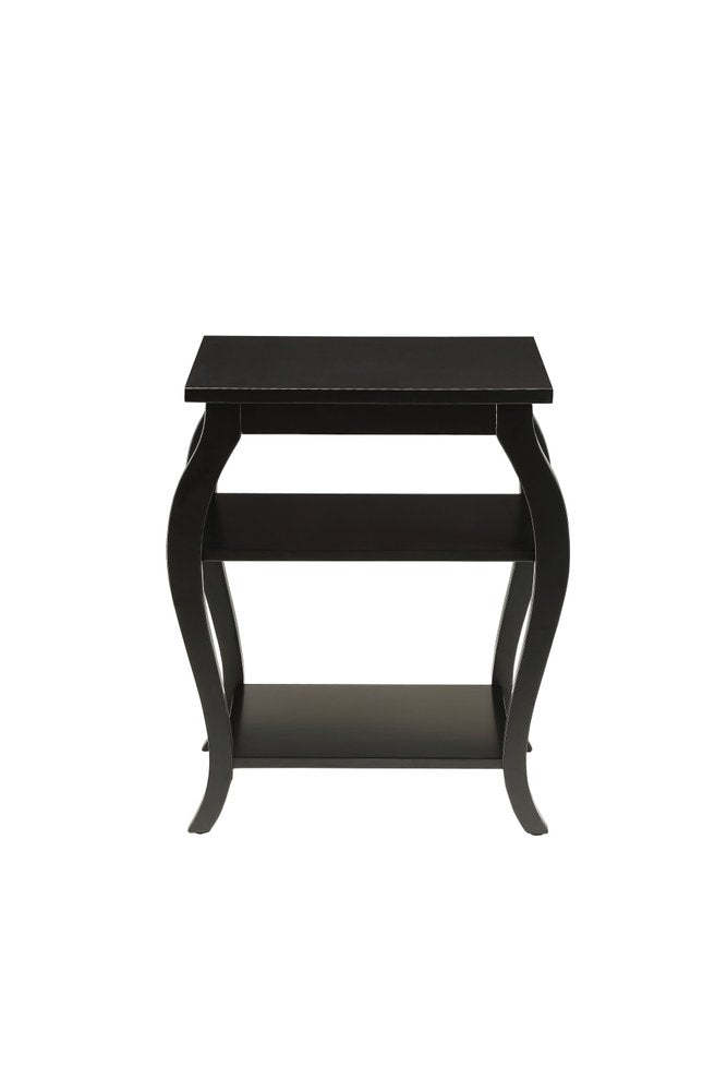 Black Wood Bow Leg End Table with Two Shelves - 23-inch