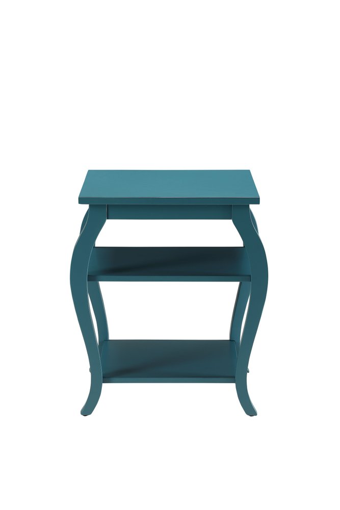 Black Wood Bow Leg End Table with Two Shelves - 23-inch
