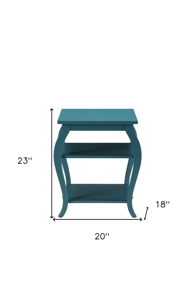 Black Wood Bow Leg End Table with Two Shelves - 23-inch