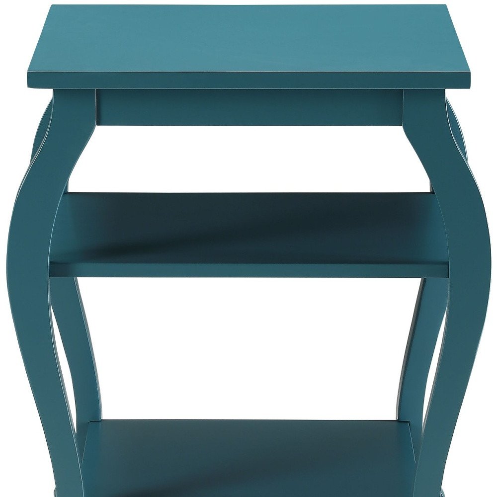 Black Wood Bow Leg End Table with Two Shelves - 23-inch