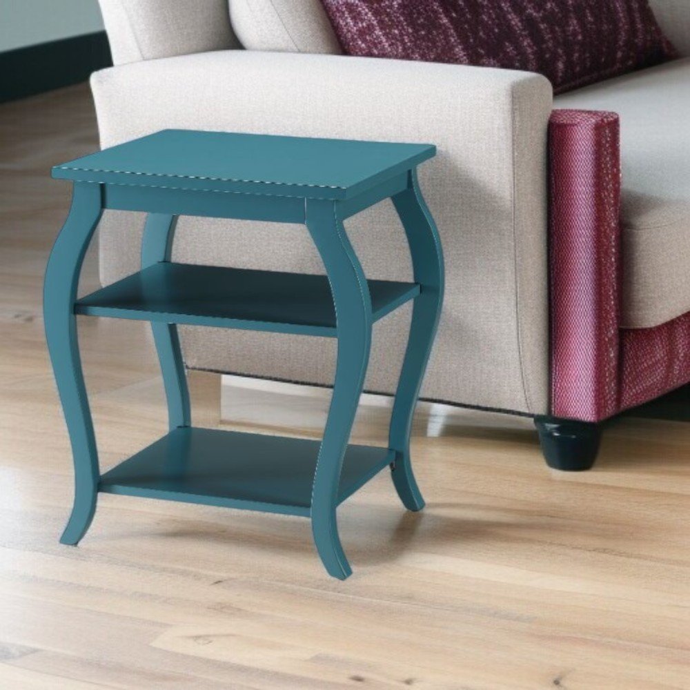 Black Wood Bow Leg End Table with Two Shelves - 23-inch