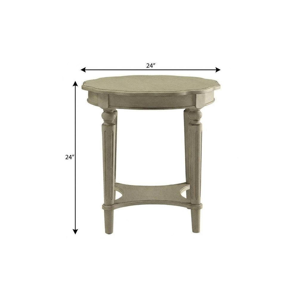 Light Slate Gray Solid Wood Round End Table with Shelf - 24-inch