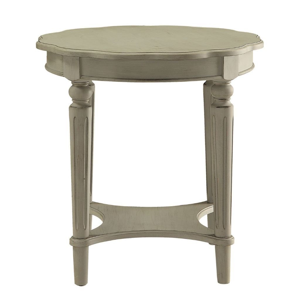 Light Slate Gray Solid Wood Round End Table with Shelf - 24-inch