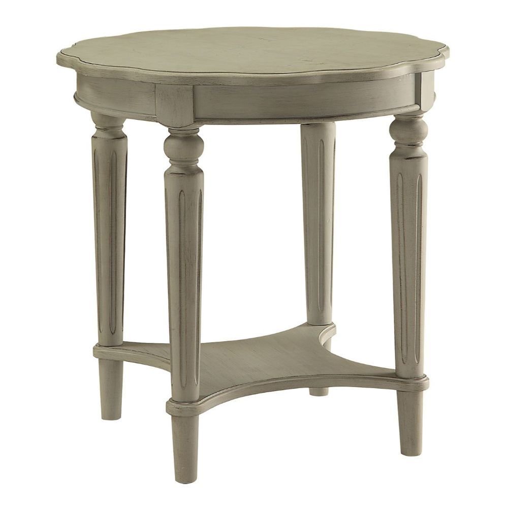 Light Slate Gray Solid Wood Round End Table with Shelf - 24-inch