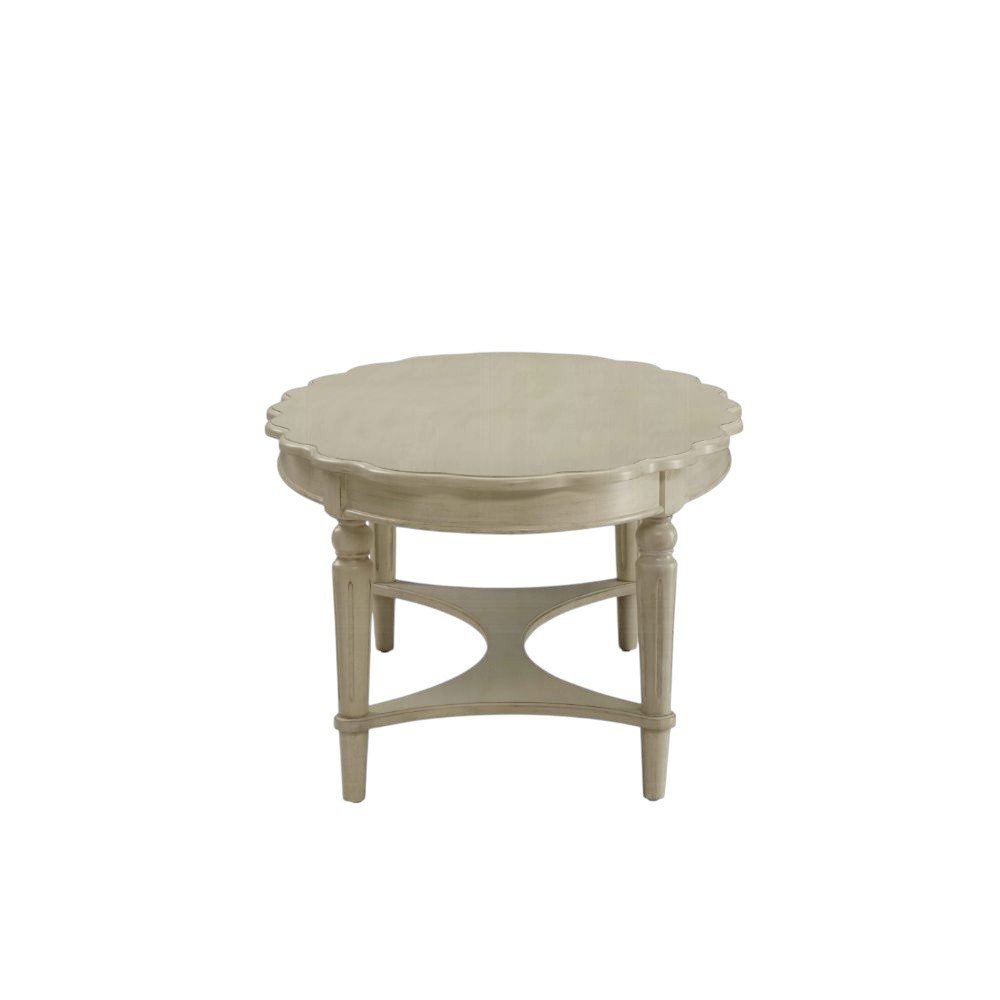 Antiqued White Solid Wood Oval Distressed Coffee Table - 50-inch