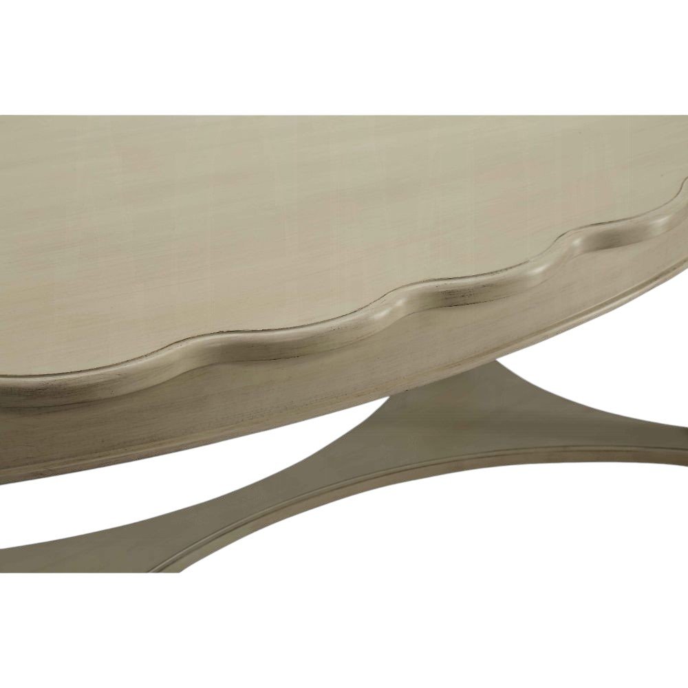 Antiqued White Solid Wood Oval Distressed Coffee Table - 50-inch