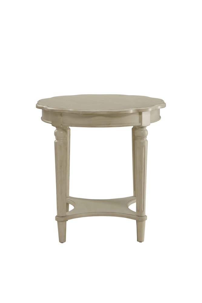 Light Slate Gray Solid Wood Round End Table with Shelf - 24-inch