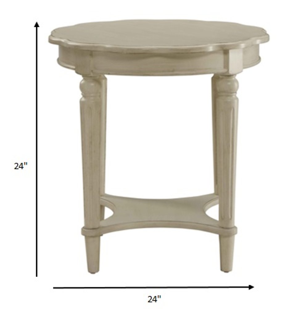 Light Slate Gray Solid Wood Round End Table with Shelf - 24-inch