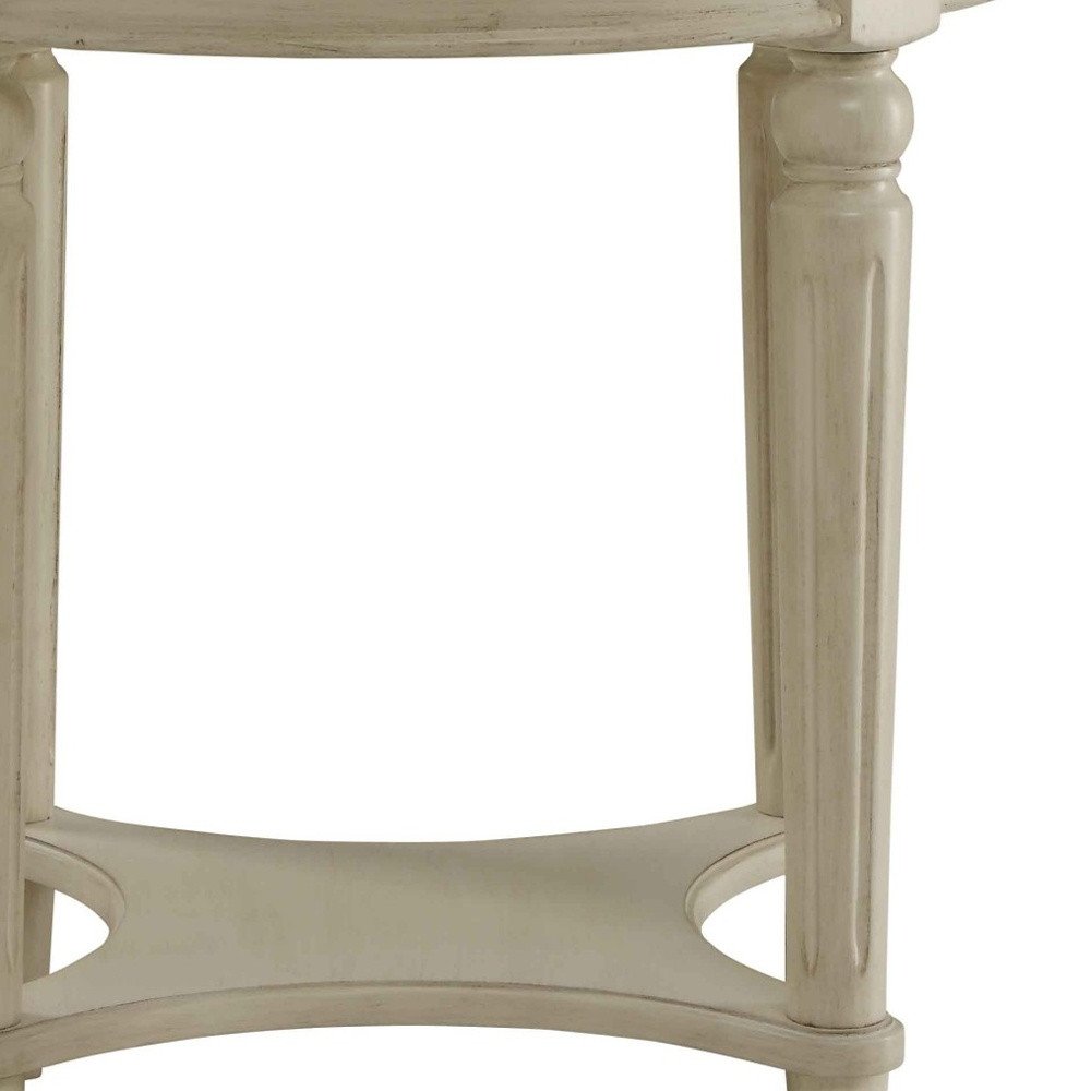 Light Slate Gray Solid Wood Round End Table with Shelf - 24-inch