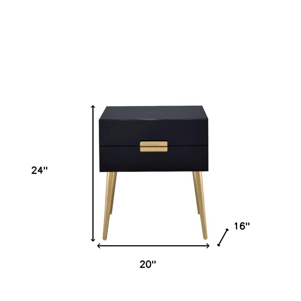 Black and Gold Wood and Iron End Table with Two Drawers - 24-inch