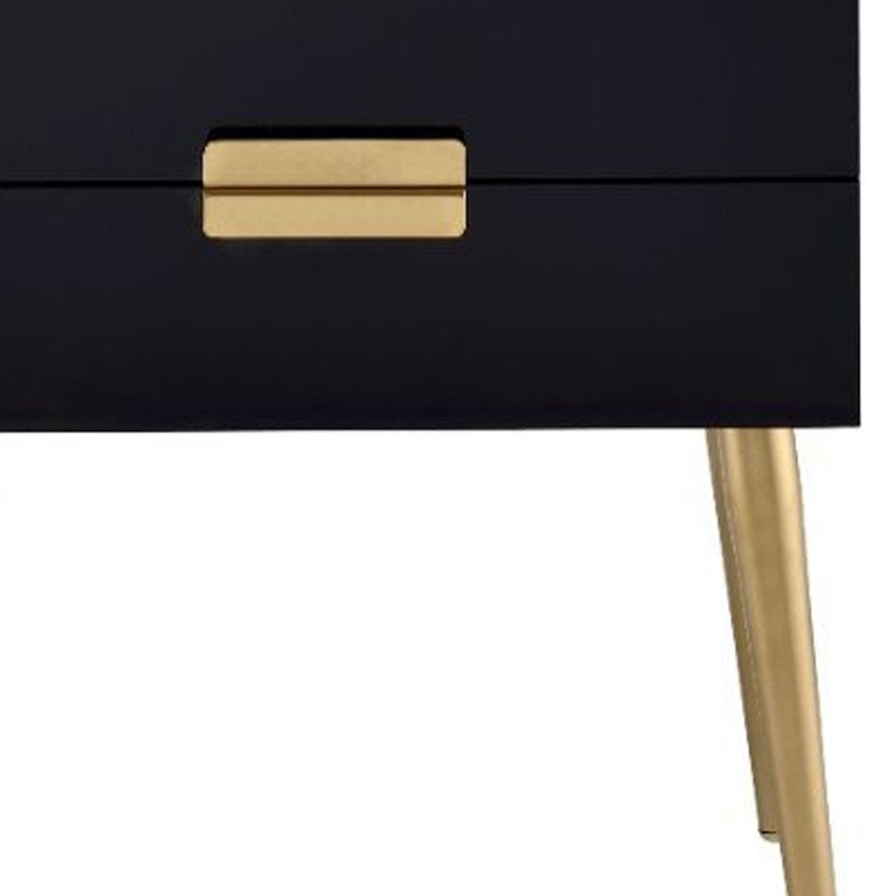 Black and Gold Wood and Iron End Table with Two Drawers - 24-inch