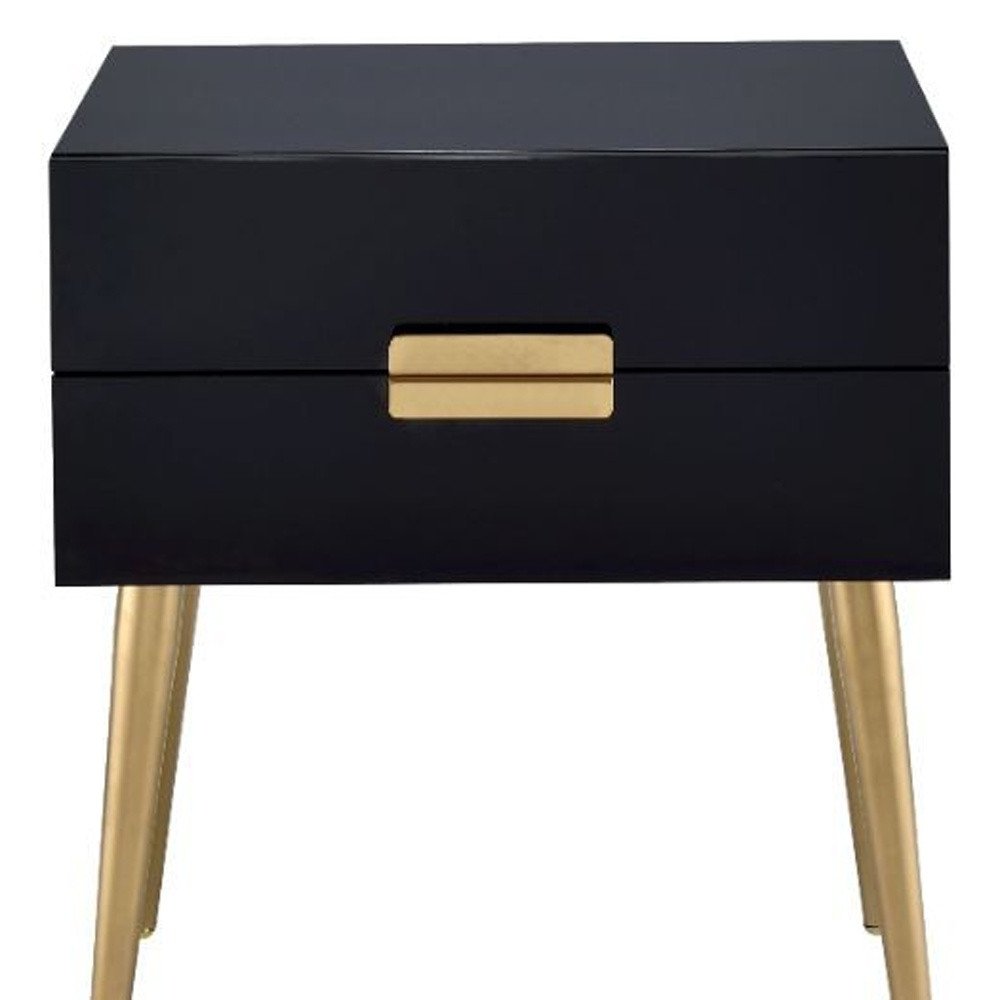 Black and Gold Wood and Iron End Table with Two Drawers - 24-inch