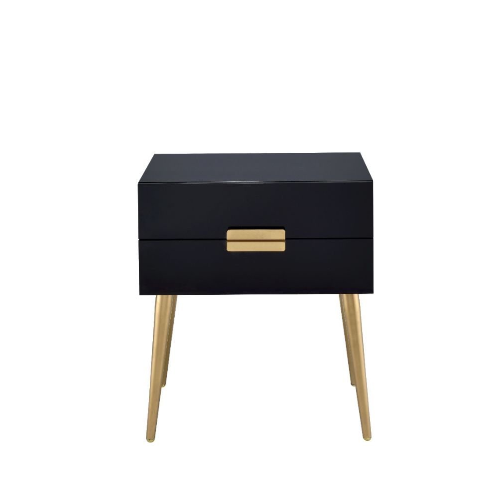 Black and Gold Wood and Iron End Table with Two Drawers - 24-inch