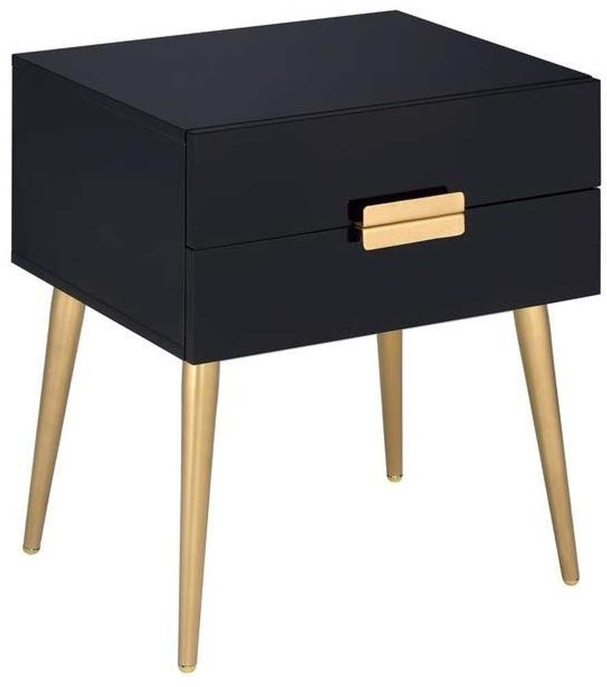Black and Gold Wood and Iron End Table with Two Drawers - 24-inch