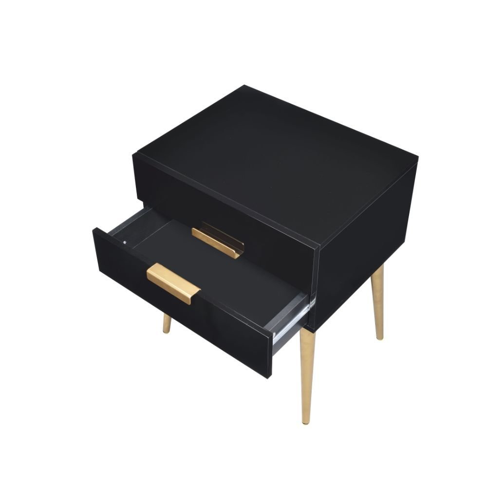 Black and Gold Wood and Iron End Table with Two Drawers - 24-inch