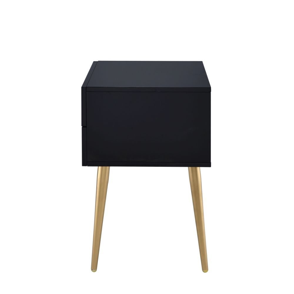 Black and Gold Wood and Iron End Table with Two Drawers - 24-inch