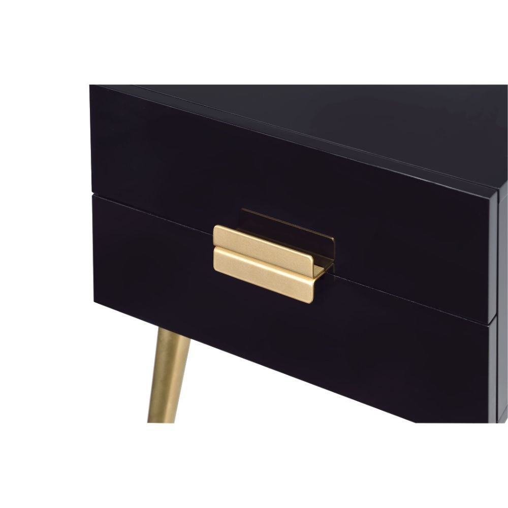 Black and Gold Wood and Iron End Table with Two Drawers - 24-inch