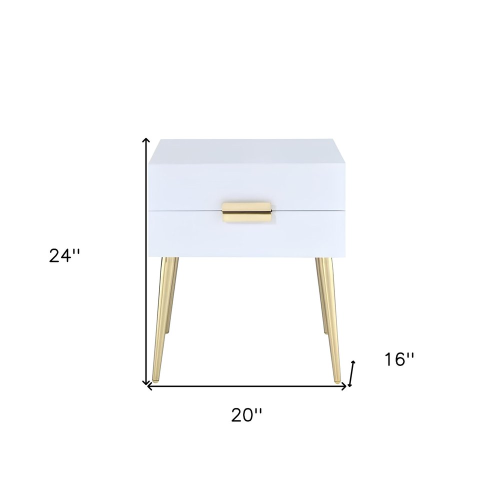 Black and Gold Wood and Iron End Table with Two Drawers - 24-inch