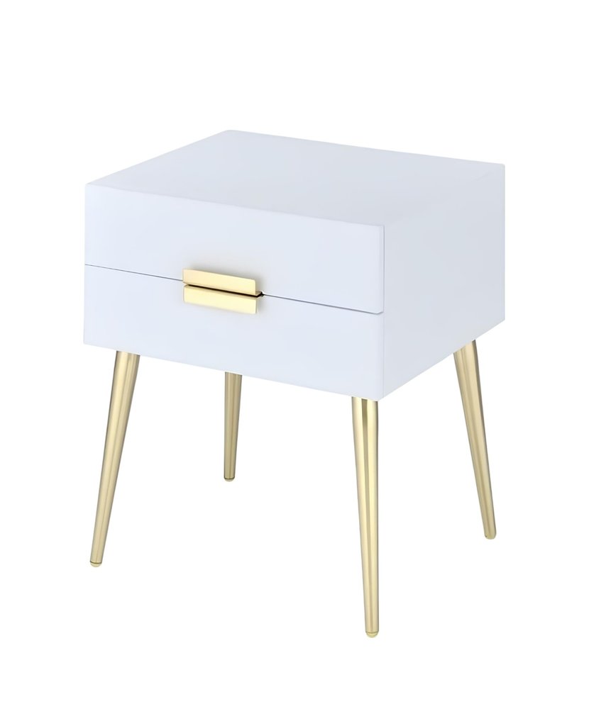 Black and Gold Wood and Iron End Table with Two Drawers - 24-inch