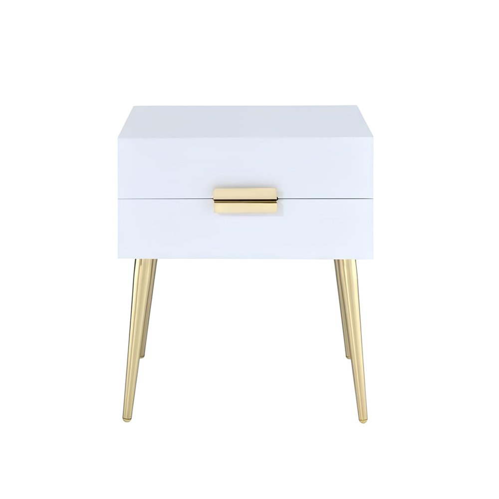 Black and Gold Wood and Iron End Table with Two Drawers - 24-inch