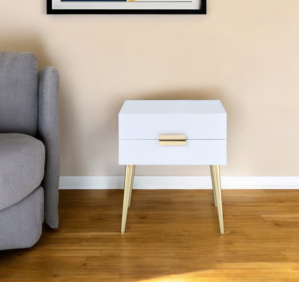 Black and Gold Wood and Iron End Table with Two Drawers - 24-inch