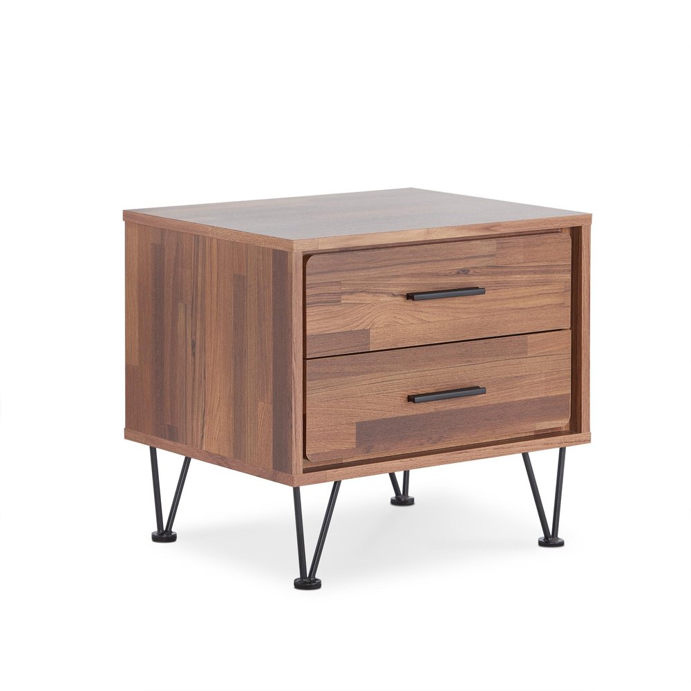 Brown Two Drawers Metal Nightstand - 18-inch