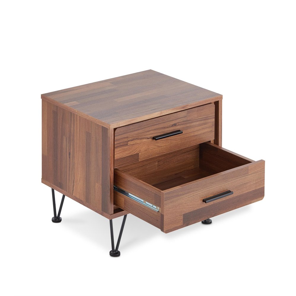 Brown Two Drawers Metal Nightstand - 18-inch