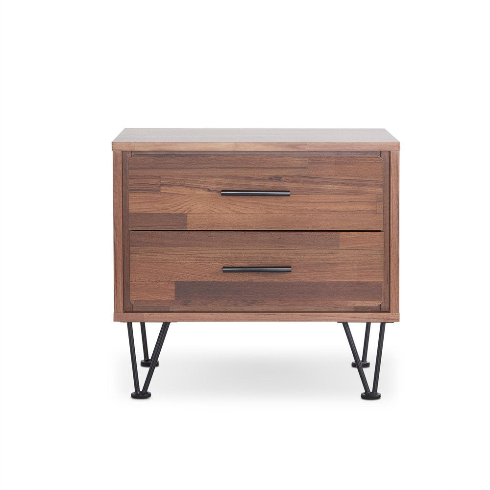 Brown Two Drawers Metal Nightstand - 18-inch