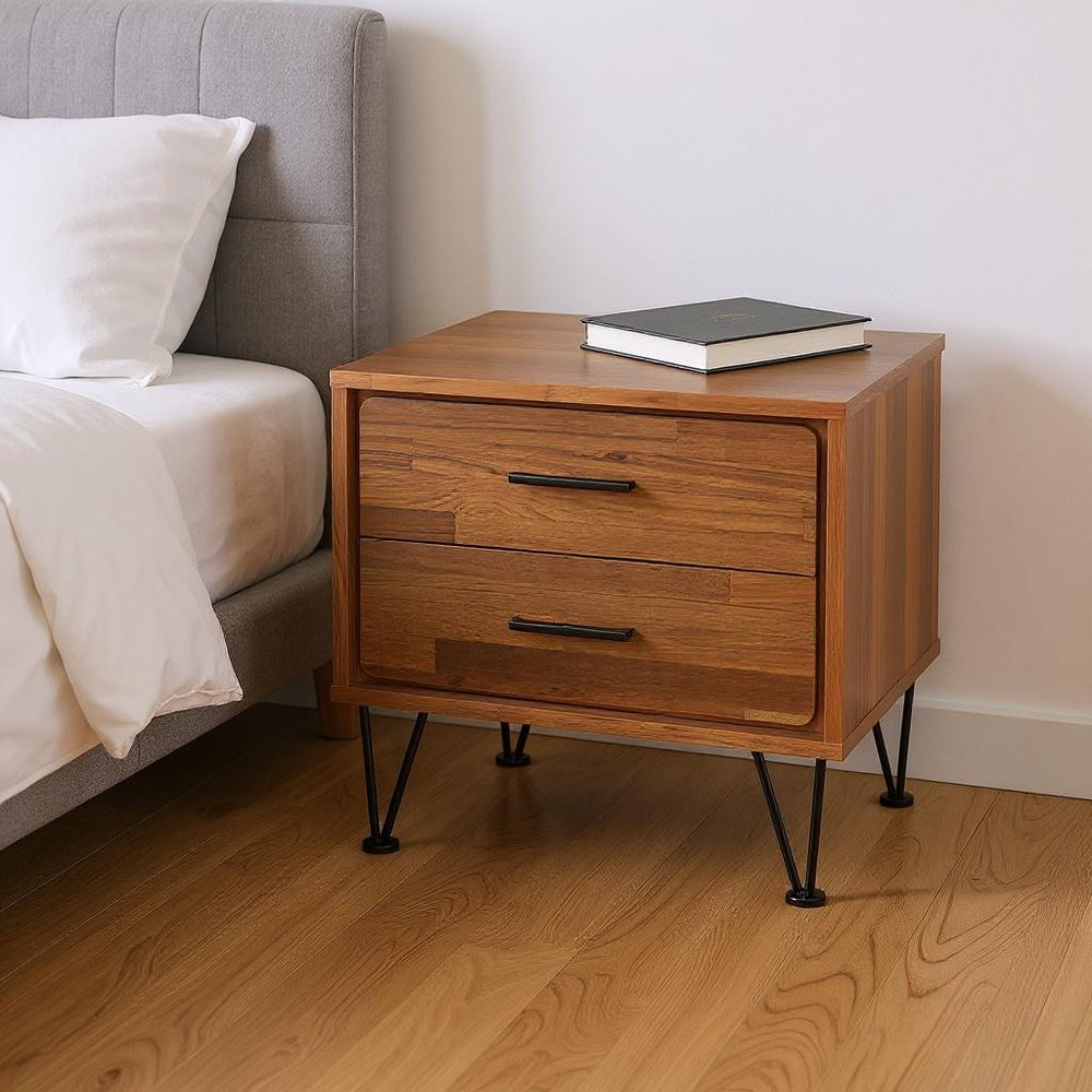 Brown Two Drawers Metal Nightstand - 18-inch