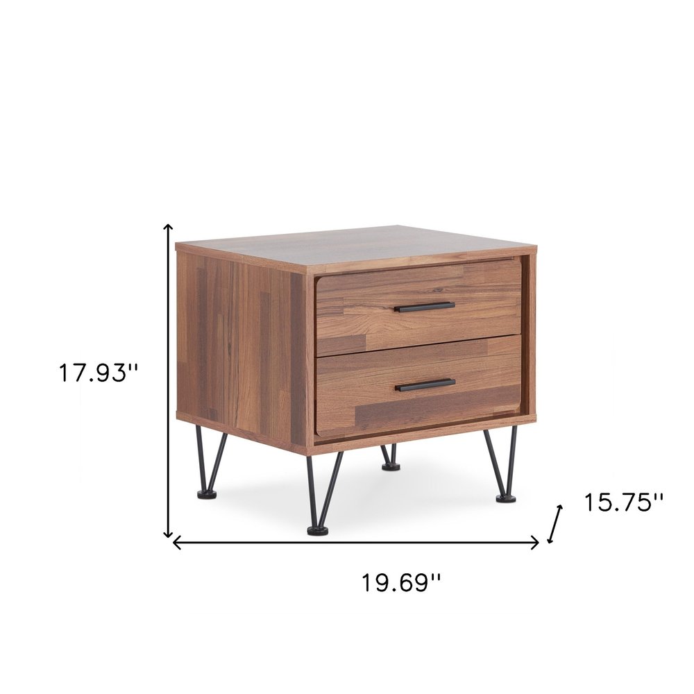 Brown Two Drawers Metal Nightstand - 18-inch