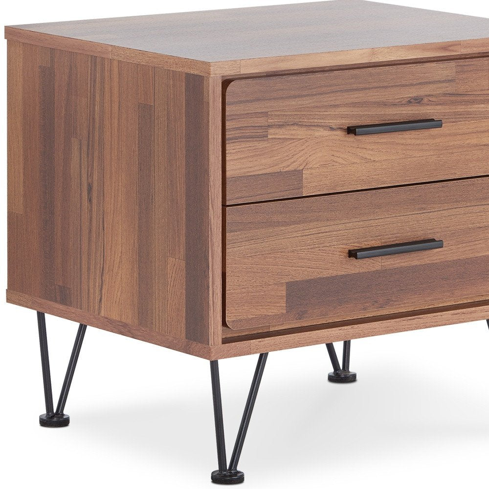 Brown Two Drawers Metal Nightstand - 18-inch