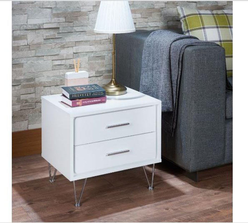 Brown Two Drawers Metal Nightstand - 18-inch