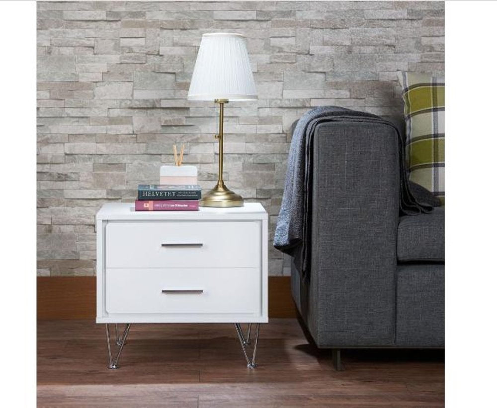 Brown Two Drawers Metal Nightstand - 18-inch