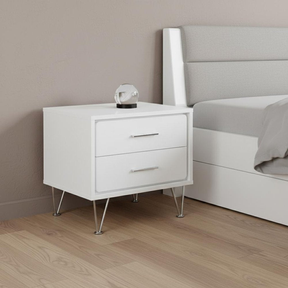 Brown Two Drawers Metal Nightstand - 18-inch
