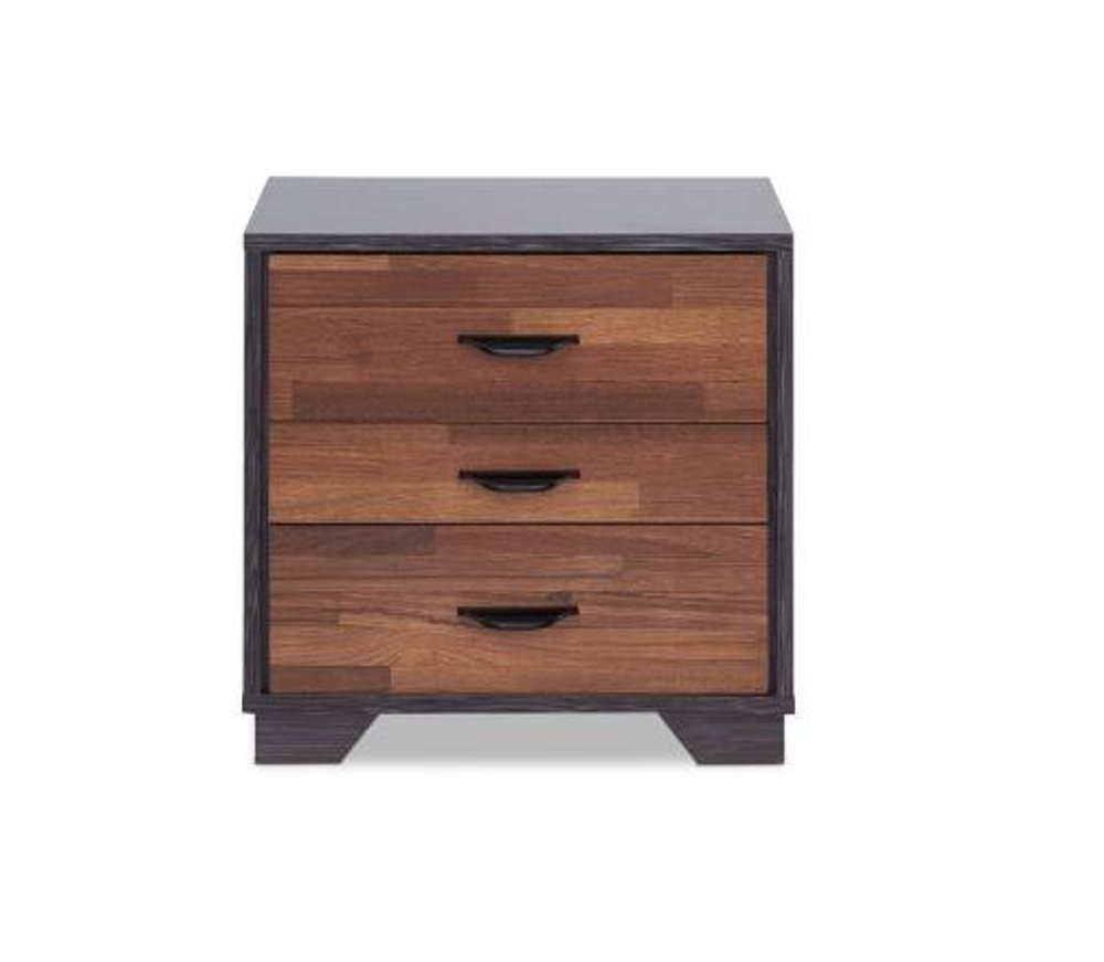 Espresso and Walnut Brown Three Drawer Wood Nightstand - 19-inch