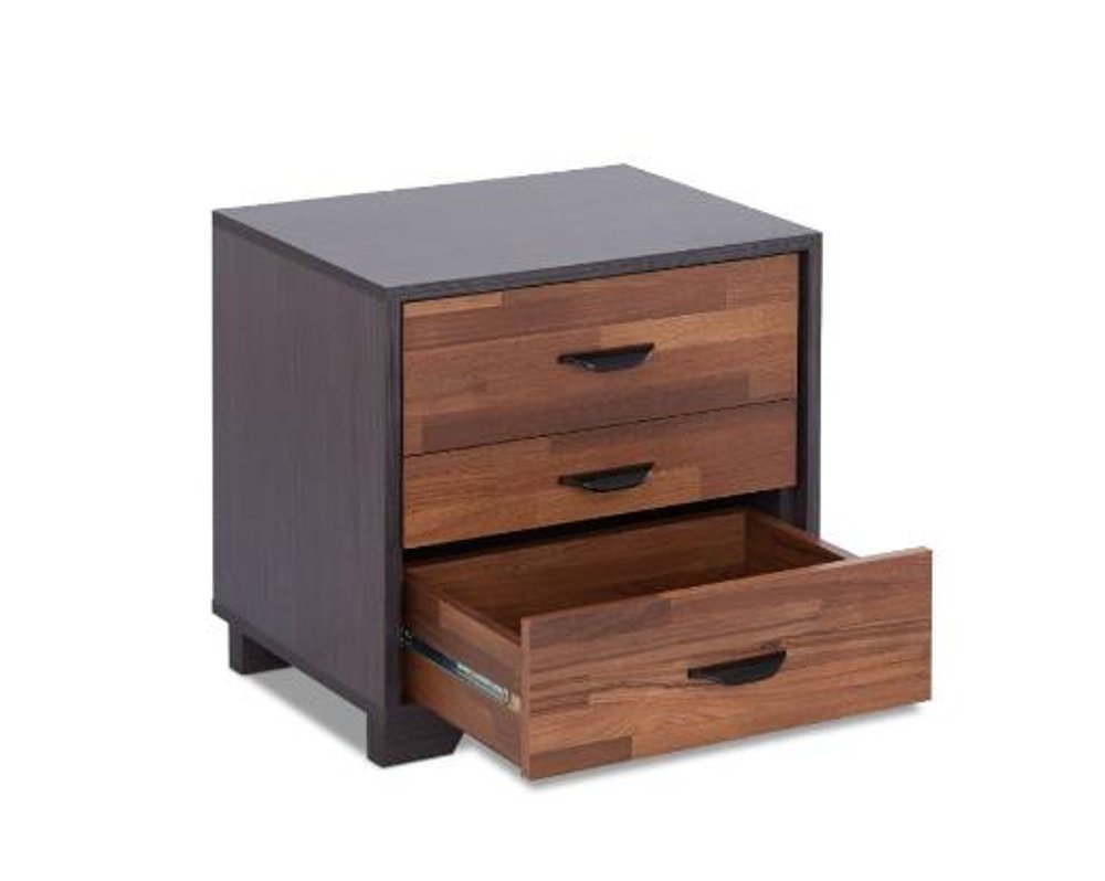 Espresso and Walnut Brown Three Drawer Wood Nightstand - 19-inch