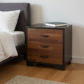 Espresso and Walnut Brown Three Drawer Wood Nightstand - 19-inch